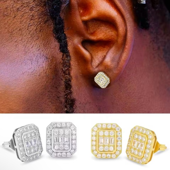 Other - Hip Hop Rock Ear Stud Earrings for Men Iced Out Cubic Zirconia Bling